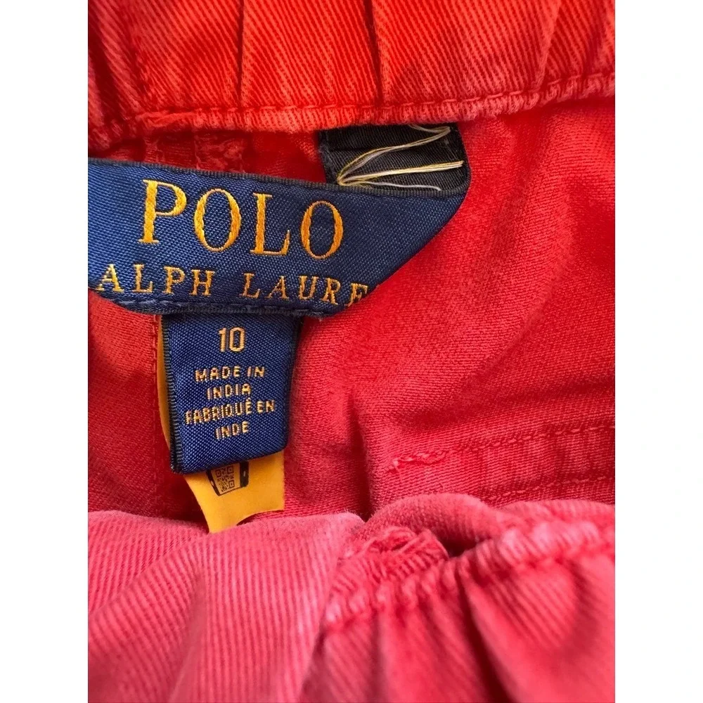 2 Polo Ralph Lauren Boys Chino Shorts Size 10 Yellow Red Solid Zip Flat Front